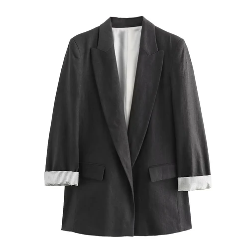 Imagen 2 del producto Willshela-Chaqueta lisa con bolsillos para mujer, Blazer Vintage de manga larga con cuello con muescas, trajes elegantes para mujer