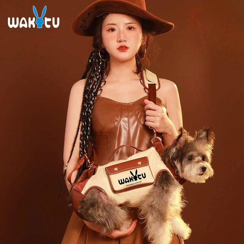 

Wakytu Small Dog Shoulder Strap Vest Type Leash 16 An Canvas Outdoor Horizontal Dog Walking Going Out Pet Chest Strap Bag