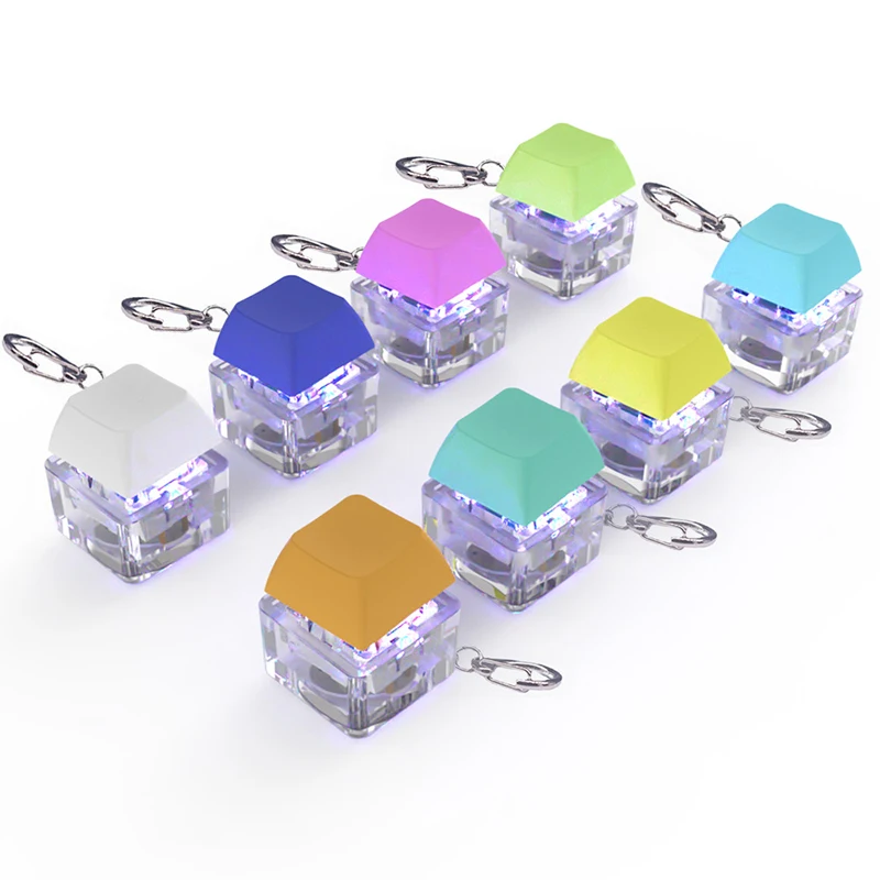 Mechanical Switch Keychain With LED Light Keyboard Key Chain Fidget Toy Keycap Stress Relief Novelty Toys Fidget Button Keyring