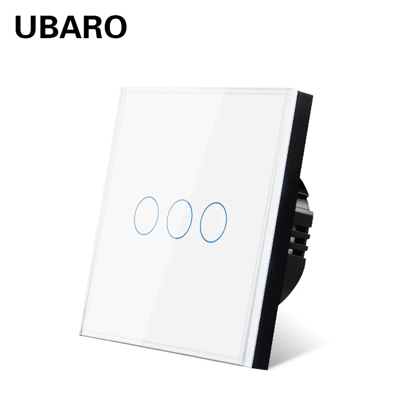 UBARO-Interruptor táctil de pared para mejorar el hogar, pulsador de 3 entradas estándar europeo de 220V, luz de fondo LED azul, Interruptor de