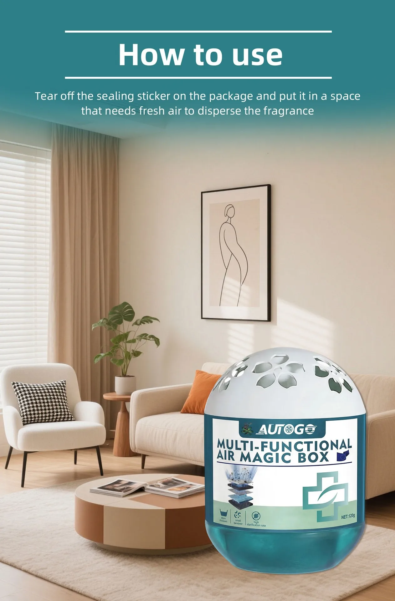 AUTOGO Multi-Functional Air Magic Box 120g Space Aromatherapy Odor Eliminator for Home Car Bathroom