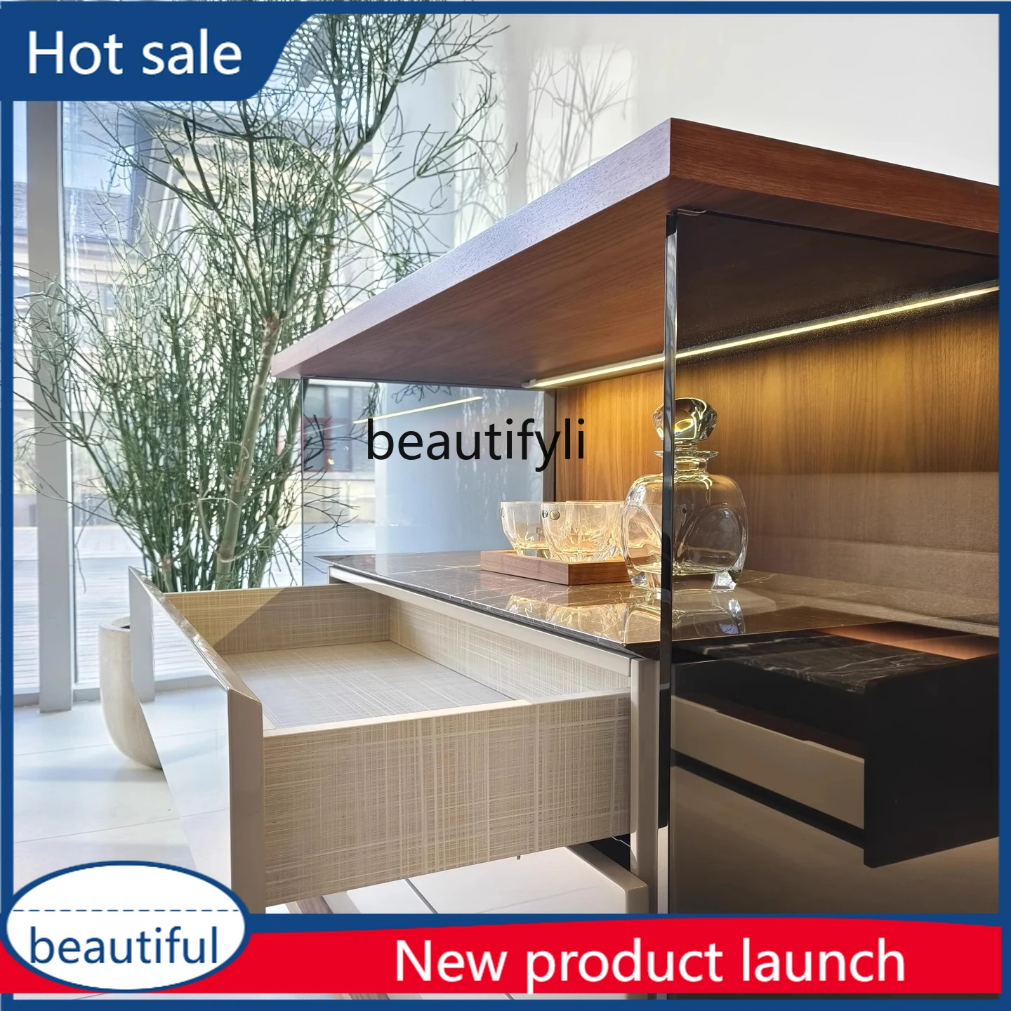 

cqy Modern ash wood, black walnut side cabinet, home hotel, bed and breakfast, floor-to-ceiling storage cabinet