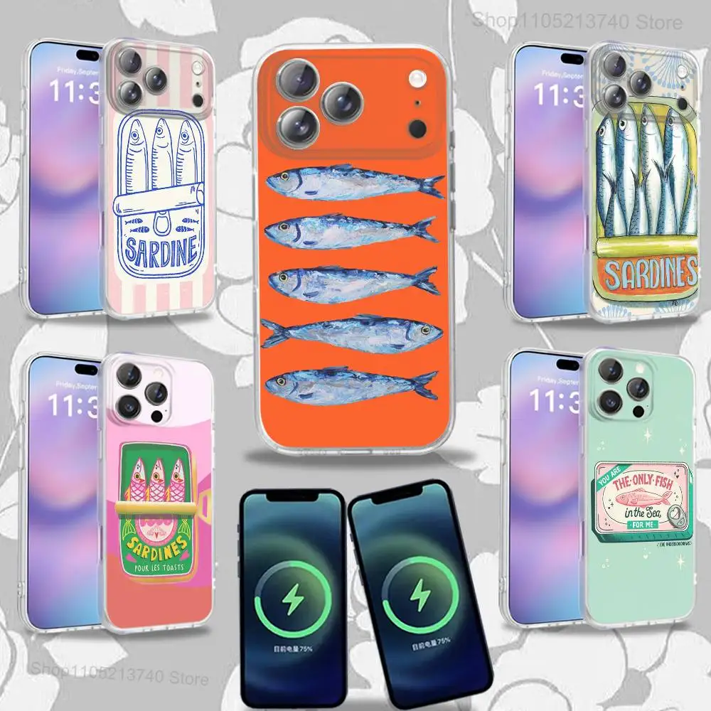 

Fish S-Sardines-es Art Phone Case For iPhone 15,12,11,14,13,17,16,Plus,Air,Pro,Max,E,Mini for Magsafe Magnetic Frosted