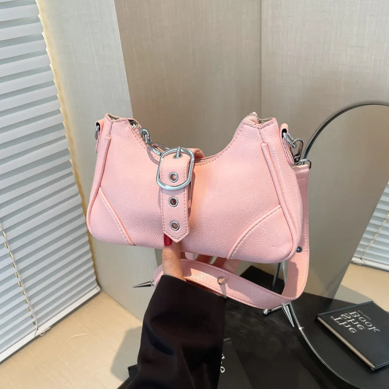 

2025 Waxed Leather Crossbody Bag Grunge Shoulder Purse Niche Retro Underarm Bag, Alternative Commuter Bag Edgy Vegan Leather