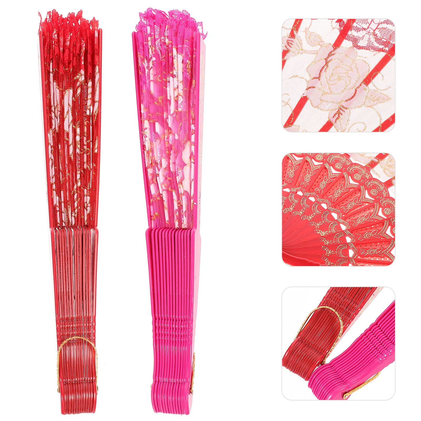 

2Pcs Lace Folding Fan Rose Pattern Handheld Fan Elegant Stage Performance Gift Home Decor Show Accessories Dancing Accessory