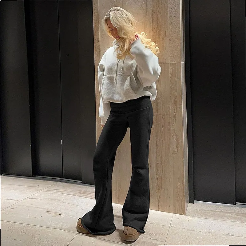 Winter Low Rise Flared Pants Flared Leggings Streetwear Slim Fit Solid Casual Long Pants