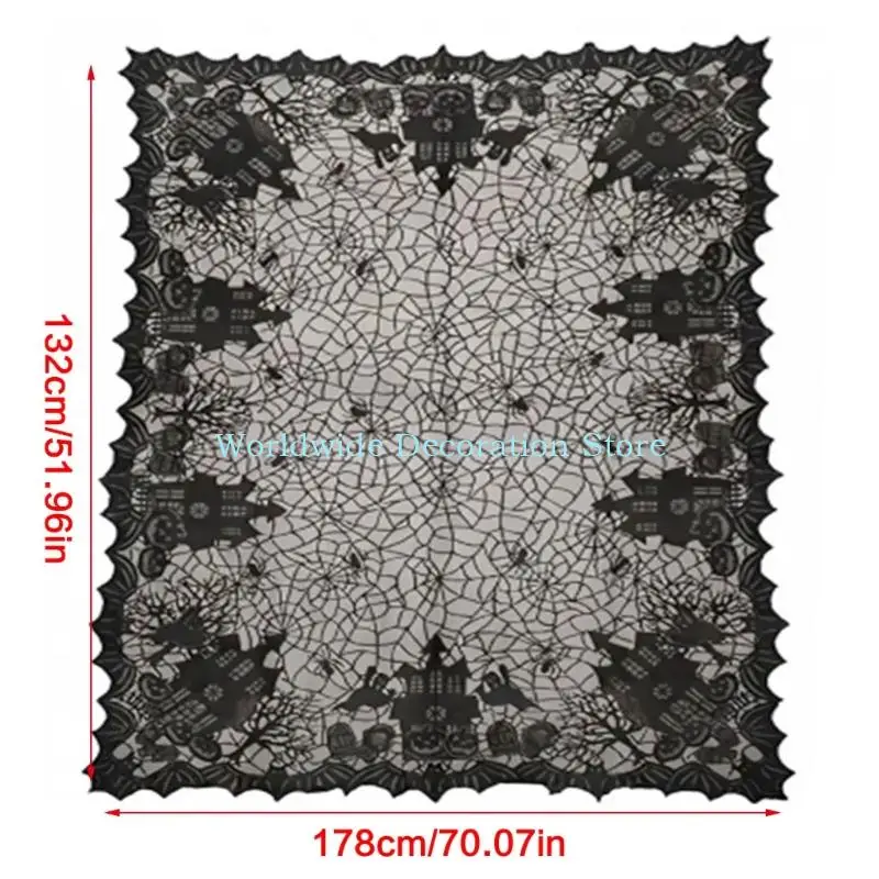 Q39B Cobweb Bat Lace Table Runner Rectangular Mantel Scarf Cover for Holiday Party DecorationBlack Spiderweb Mantel Scarf