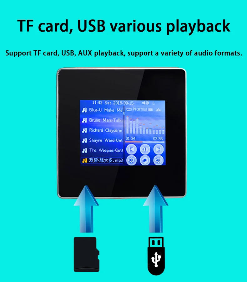 Home Theater Hifi Fidelity Amplifier Built-in BluetoothS 5.0 Module Full Screen Touch Music Player Digital Wall Amplifier