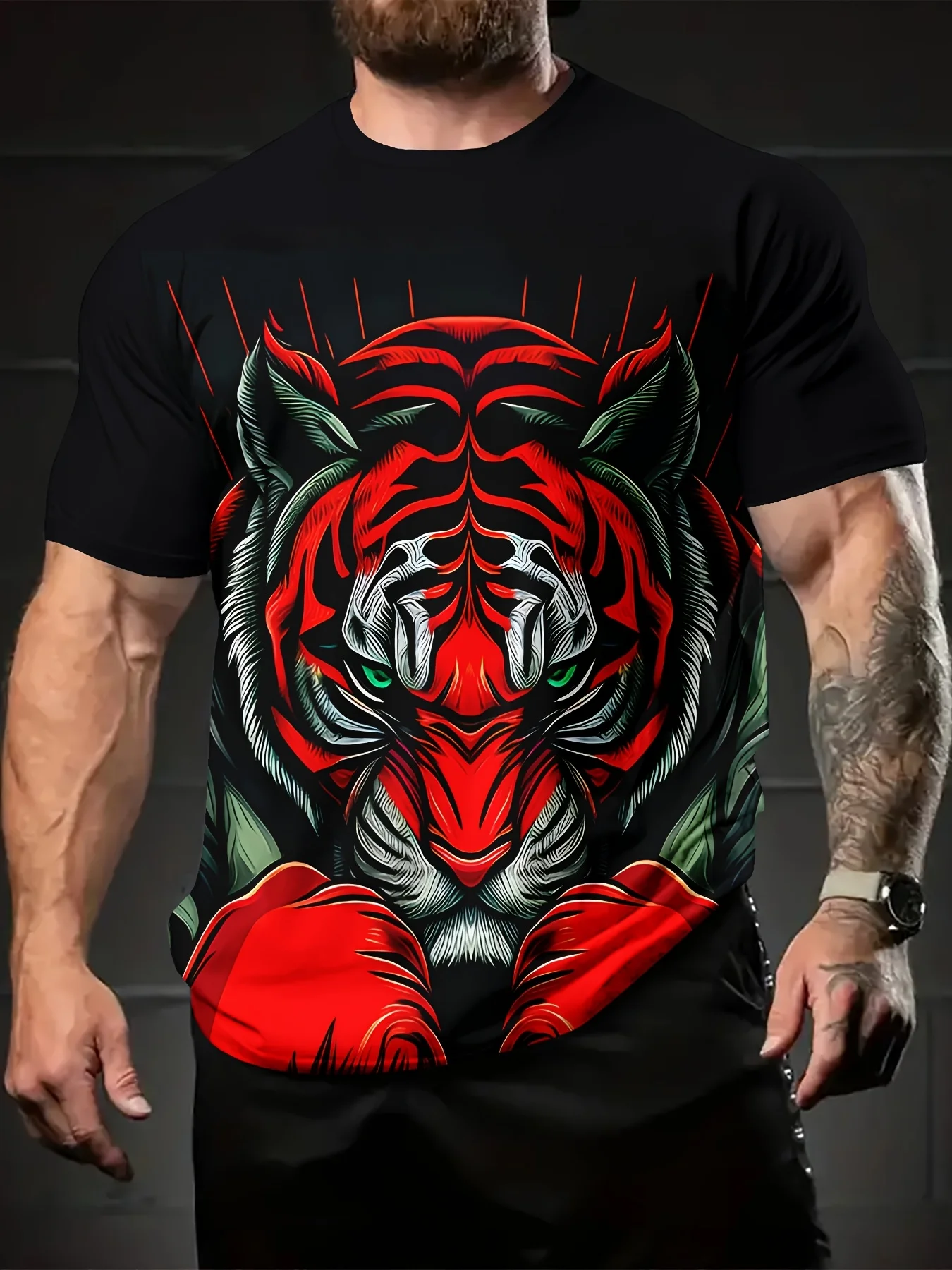 

Men's Cool Summer Casual T-Shirt with 3D Tiger Print - Comfortable Crew Neck,Short Sleeve,Perfect for Everyday & Vacation Wear