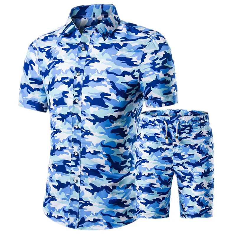 

2024 Summer Mens Fashion Camouflage Luxury Designer Shirts For Men Set Hawaiian Beach Male Short Sleeve Club Shirt Tops Blusas