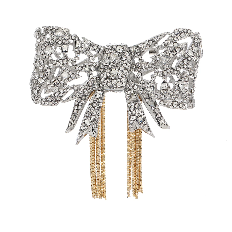 Morkopela Vintage Big Luxury Bowknots Brooch Designed Crystal Party Banquet Tassel Brooches For Woman Clothes Suit Clip Pins