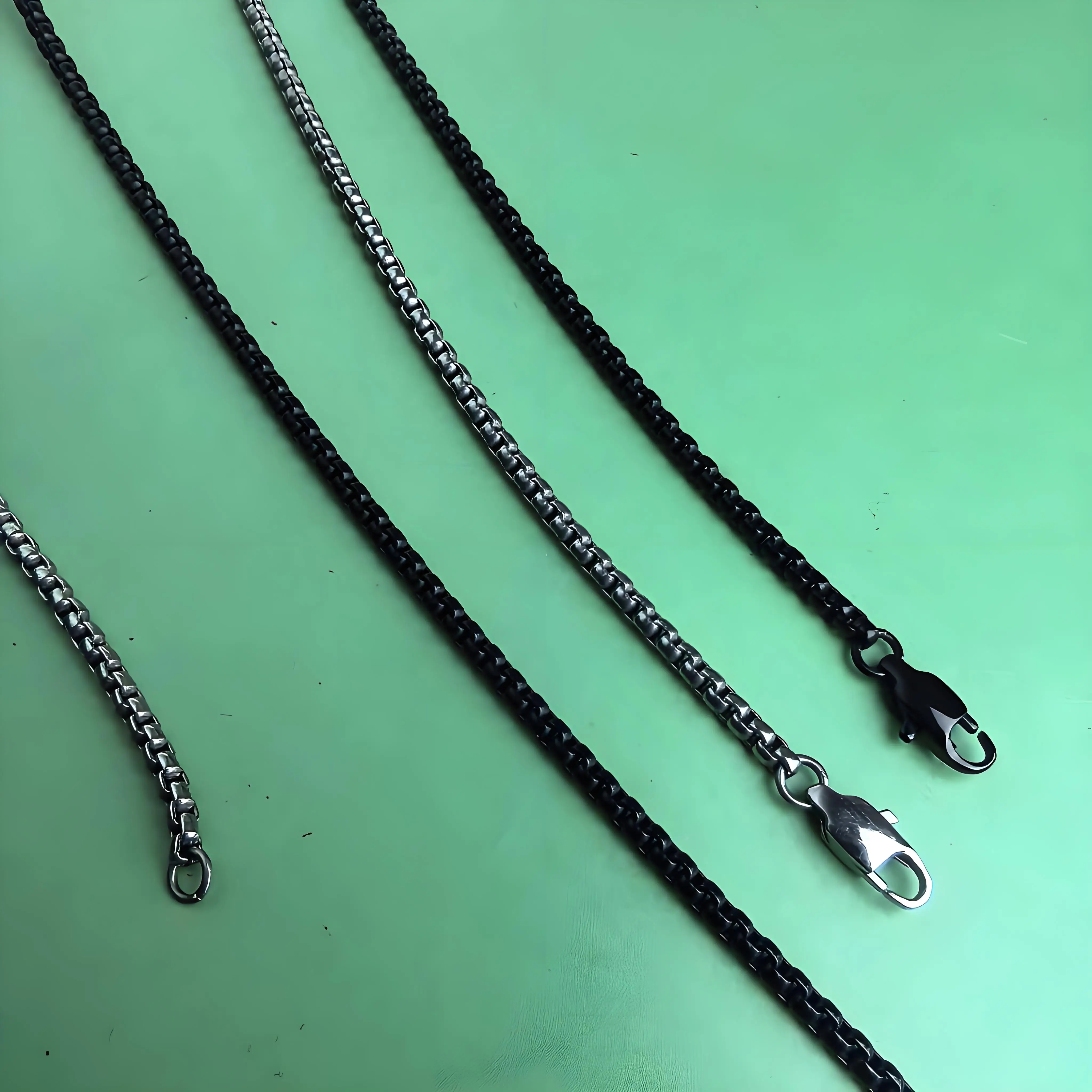 pure titanium square bead box chain, women's sweater necklace, simple and lightweight