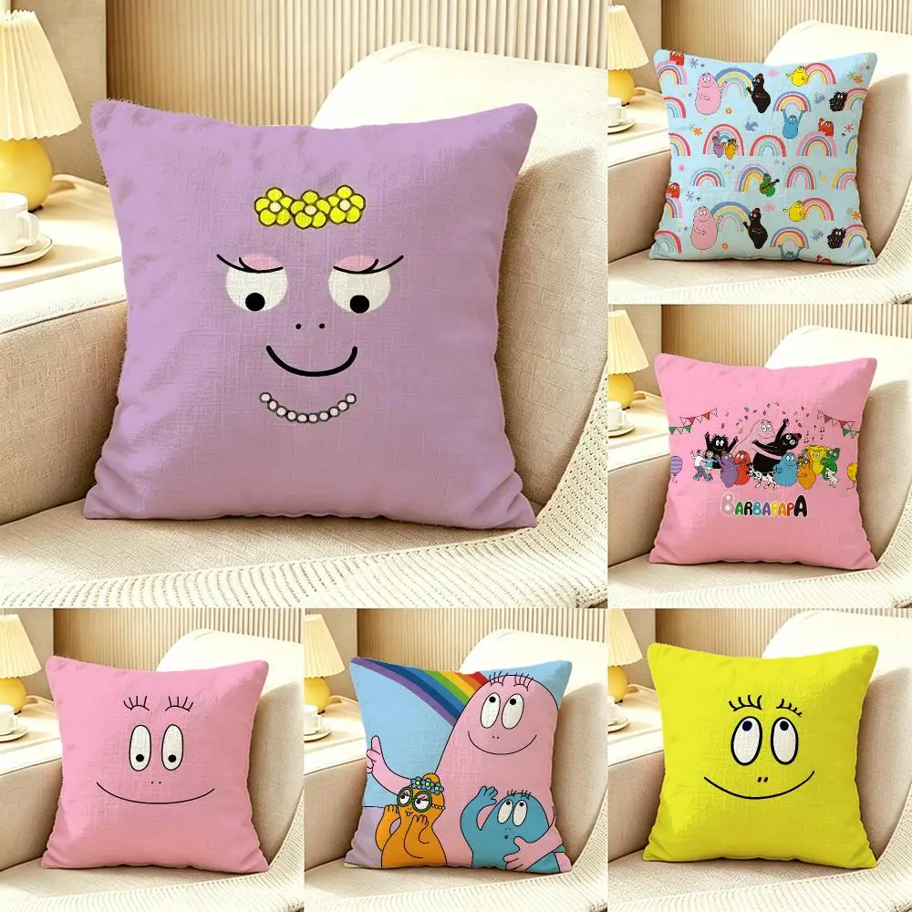 Les Barbapapa Cartoon Cushion Cover Pillow Cover Nordic Minimalist Throw DoubleSided Print Cushion Case for Sofa Bedroom Decor