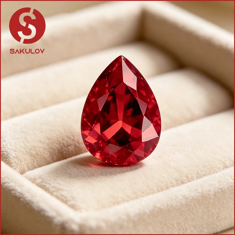 

Lab-Grown Pigeon Blood Ruby Loose Gemstone Pear Cut Top Quality Color for Jewelry Making with AGL Certificate