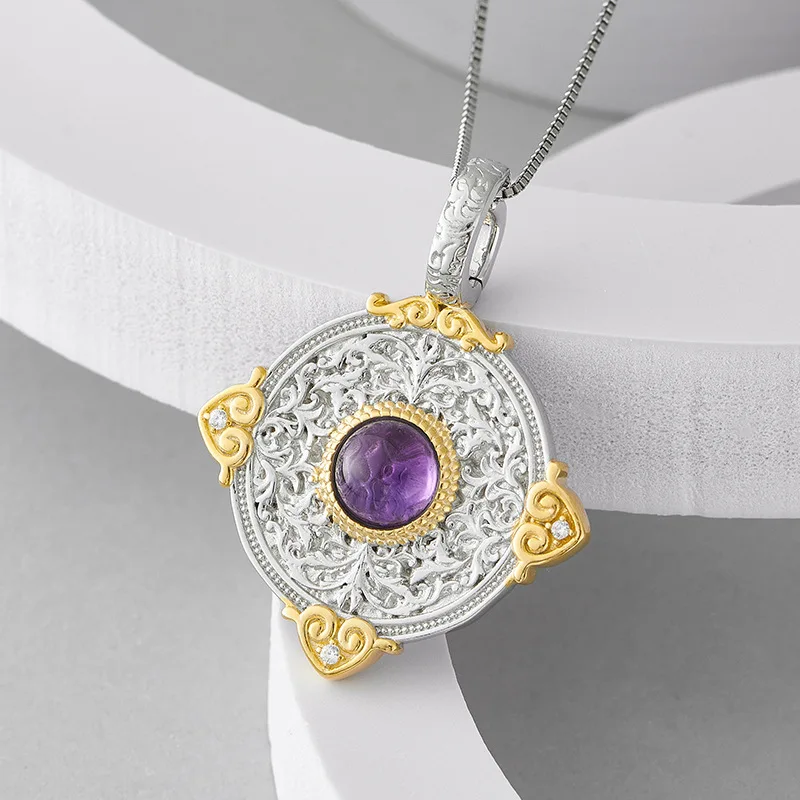 S925 Sterling Silver Charms Pendants for Women New Fashion Contrast Colored Emboss Eternal Rattan Amethyst Jewelry