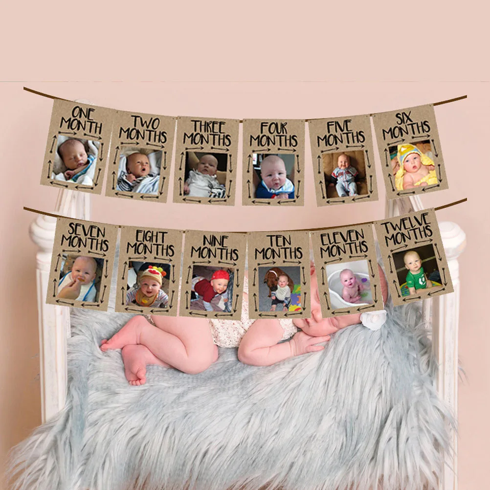 لافتة صور من الكتان لعمر 1 إلى 12 شهرًا، تصميم جداري متين للاستخدام الطويل لتزيين المنزل، جمع الصور