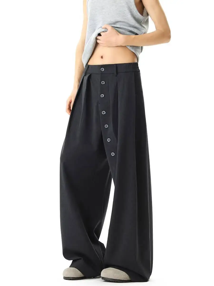 

Men's Loose Wide Leg Pants Summer New Outdoor Leisure Solid Color Trousers Korean Straight Floor-Mopping Trousers Men's Clothing