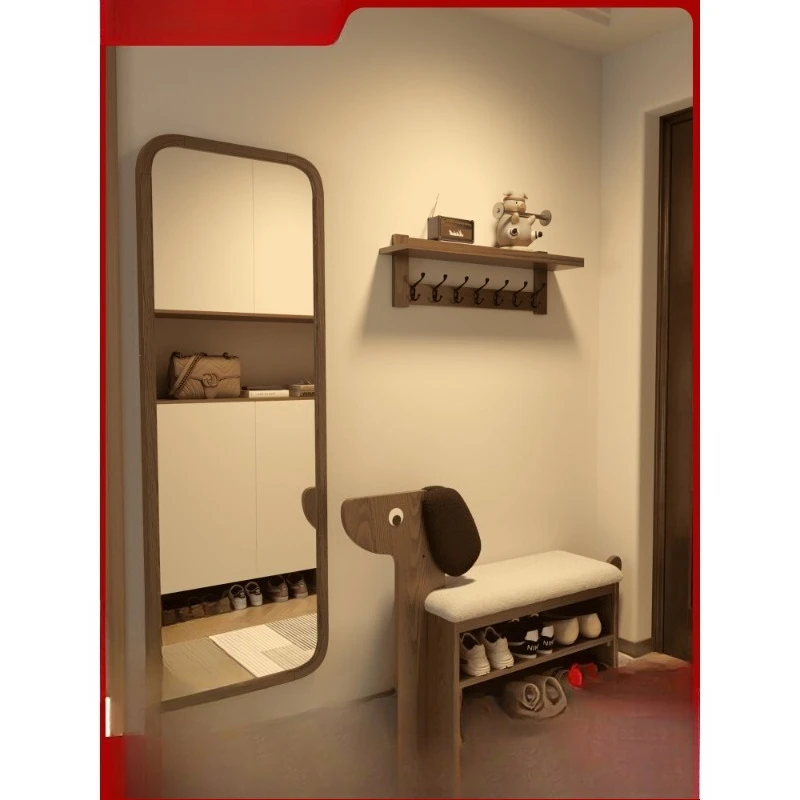 Solid wood puppy shoe cabinet at the entrance of the home Children's seated shoe changing stool Entry door