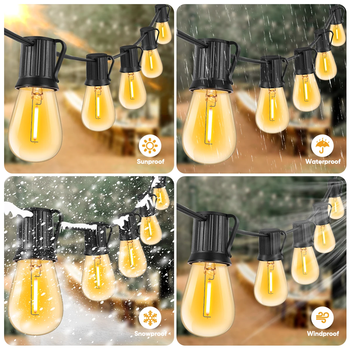 Imagem -03 - Outdoor Led String Light 220v Plug ue Branco Quente Vidro Âmbar Vintage Impermeável Conectável Decoração de Luzes Natal S14