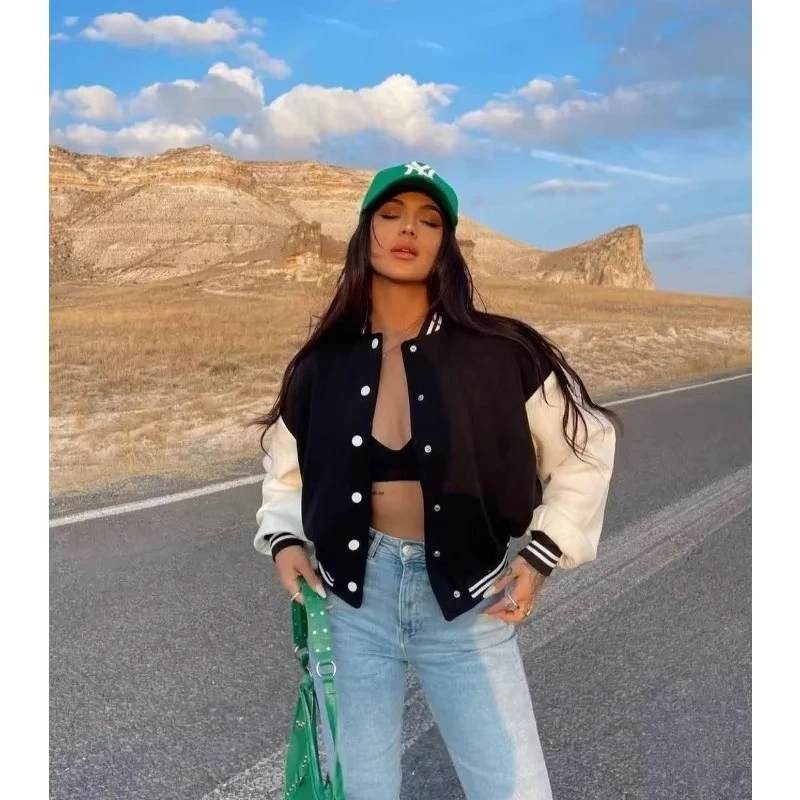 

Casual Fashion Fleece Women's Jacket Solid Color Baseball Uniform Women's Korean Button Coat Hip Hop Oversized Clothing.