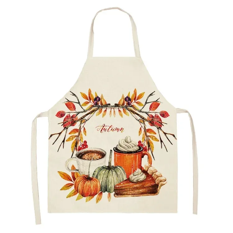 Orange pumpkin pattern cleaning art apron home kitchen cooking apron chef linen adult men\'s sleeveless bib 68x55cm