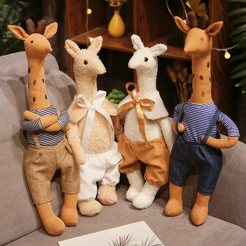 

Lovely Giraffe Alpaca Stuffed Plush Toys Soft Cuddly Dressed Comfort Dolls For Kids Toddlers Baby Bedroom Decor Birthday Gifts