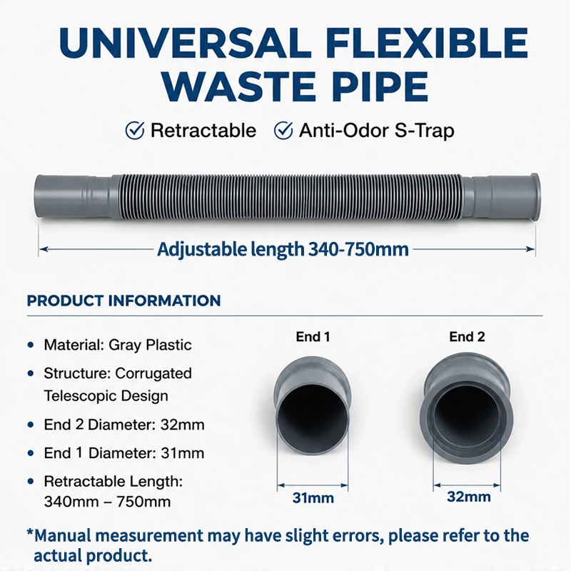 Universal Washbasin Extension Drain Hose Expandable Flexible Plastic Sink Drain Tube Compatible With Kitchen Bathroom Basin