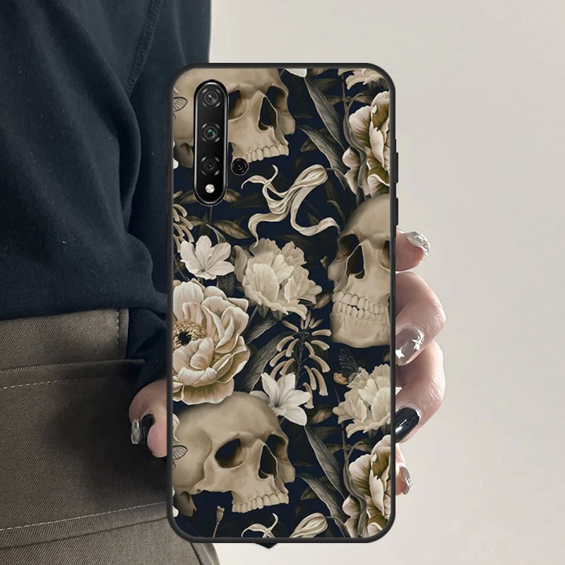 القوطية الأزهار الجمجمة لهواوي نوفا 9 10 SE 5T 12s 12i 11i Y91 Y90 Y60 Y70 Y72 Y61 P20 P40 P30 لايت P60 برو حالة #5
