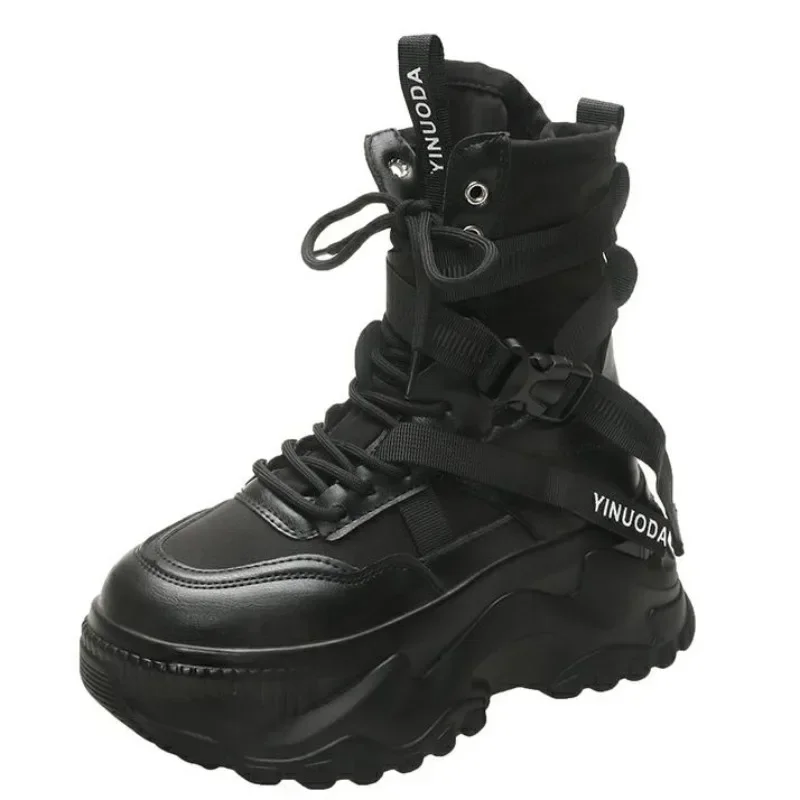 

Популярные модные женские мотоциклетные ботинки на массивной платформе, белые туфли на толстой подошве со шнуровкой, женские осенне-зимние ботильоны Botas De Mujer