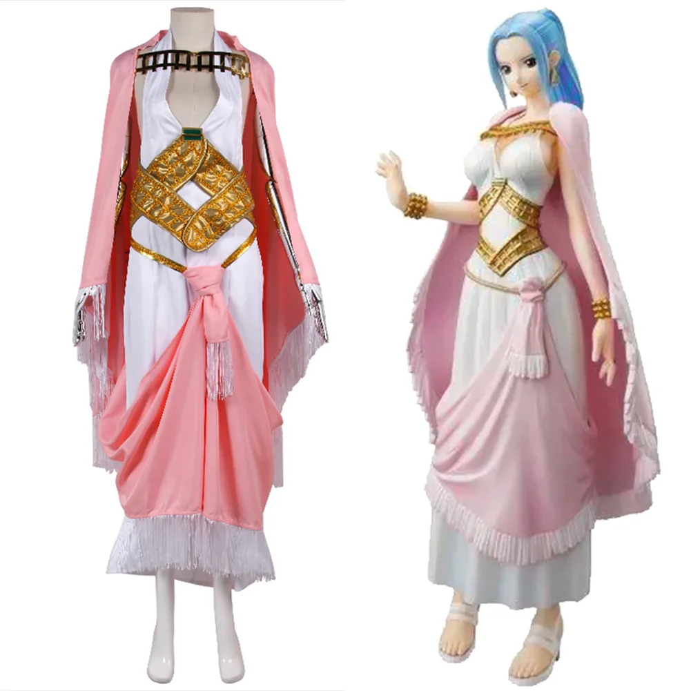 

Anime Piece Cosplay Nefeltari Vivi Princess Elegant Dresses Pink Cloak Halloween Role Play Costumes