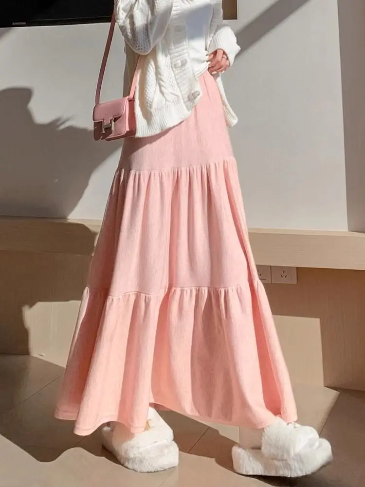 

Юбка с завышенной талией для похудения, многослойная на осень и зиму, плиссированная длинная юбка средней длины на осень и зиму