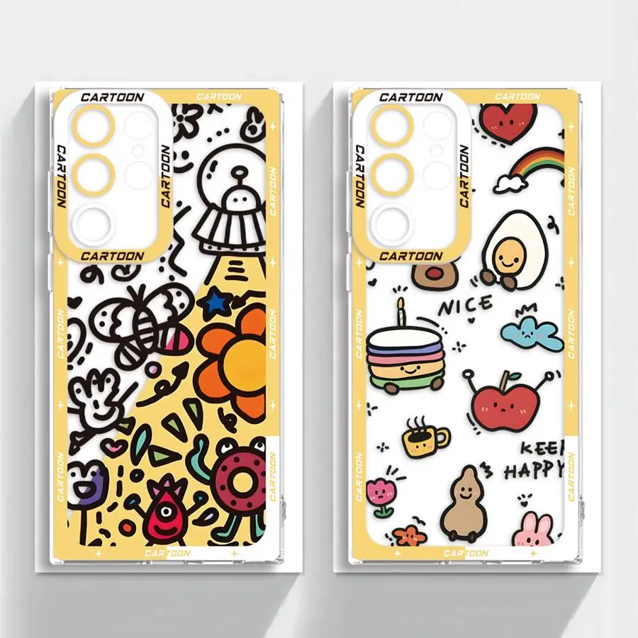 Clear Soft Phone Case for Samsung Galaxy S21 S23 S24 FE S10 Plus S22 S25 Ultra S20 Note 10 20 Sketch Graffiti