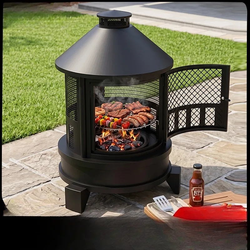 Multi-purpose Outdoor Fire Pit for Garden Courtyard, Dual-use Heater & BBQ Roaster for Homestay Backyard Gathering