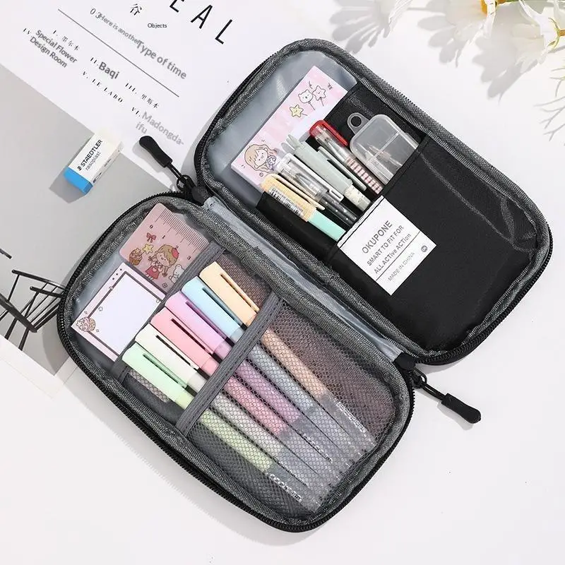 Large Capacity Pencil Case Multiple Compartments Waterproof Durable Fabric Marker Pen Organizer for Art Students Sketching Use