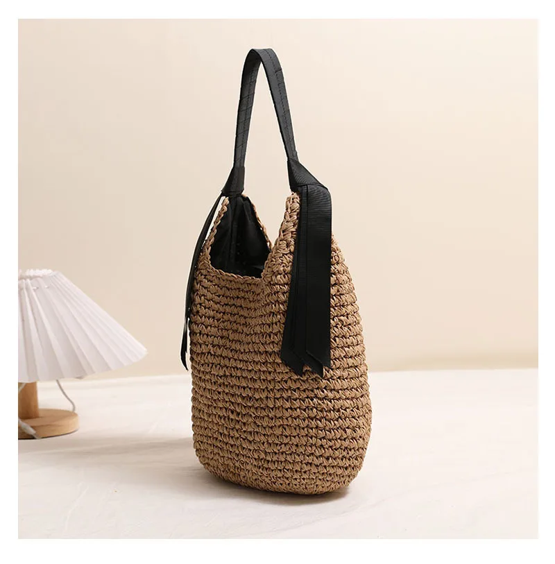 Neue 2026 Einfarbige Strohtasche Sommer Bohemian Style Strandurlaub Einzel-Schultertasche Geflochtene Handtasche für Damen – Detail 10