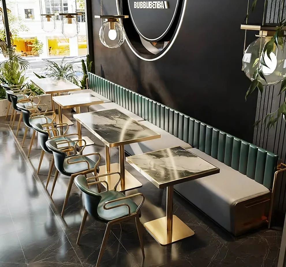 

Luxury Modern Semi-circular Box Sofa Green Theme Restaurant Stainless Steel Base Dining Chair Suitable For Western Cafe Hot Pot