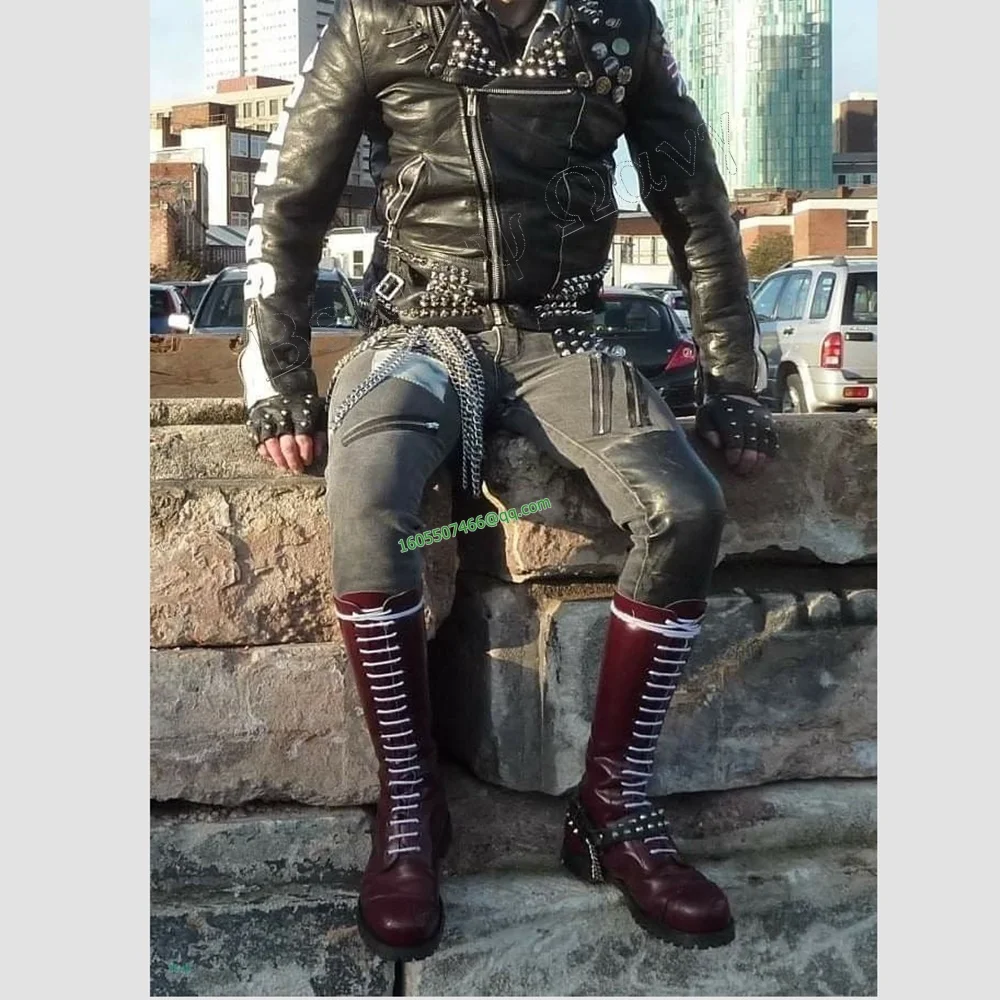 

Deep Red Knee High Men's Knight's Boots Lace up Soft Leather Round Toe Knee High Shoes for Men Shoes Zapatos Para Hombres