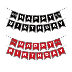 Red black white checkered F1 racing car themed decoration banner racing party decorations banner boys' birthday party decor gift