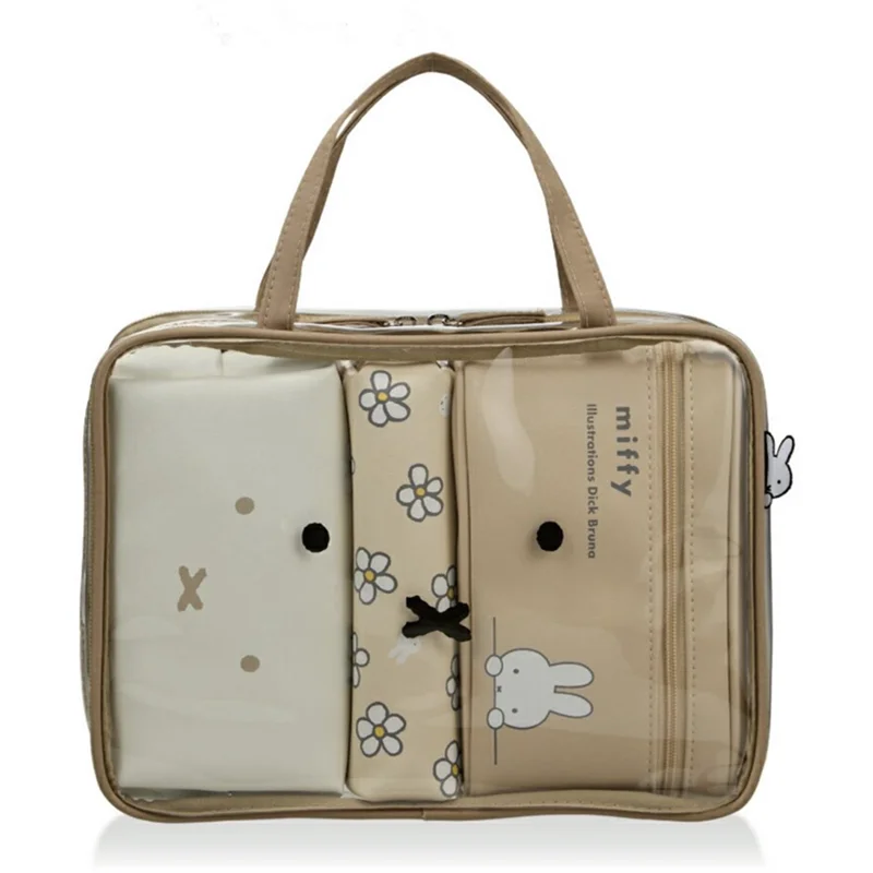 Kawaii Miffy Cute Large Capacity Four Piece Makeup Bag Travel Storage Handbag Toiletries Classification Bag Toy Gift