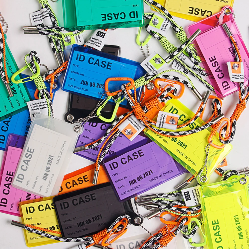 ผู้ถือบัตร Lanyard พวงกุญแจกระเป๋าตกแต่งกระเป๋าจี้ Key CHAIN สานโปร่งใส PVC สีเรืองแสง Key ผู้ถือกระเป๋า Charm