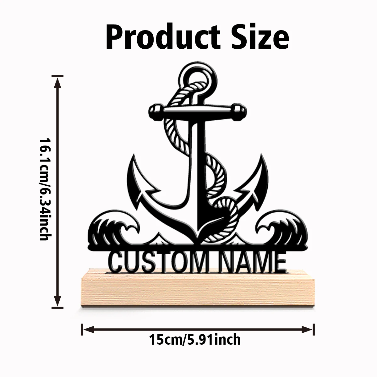 1pc Weird Personalized Custom Nautical Anchor Metal Statues Wooden Frame Wall Decor for Living Room, Bedroom, Eclectic, Mystica