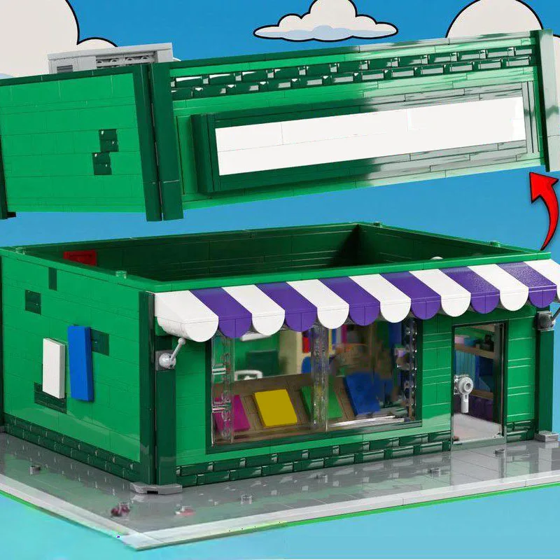 1229PCS The Simpsonsses The Android's Dungeon Baseball Card Shop Modular Building Model MOC DIY Building Block Birthday Toy Gift