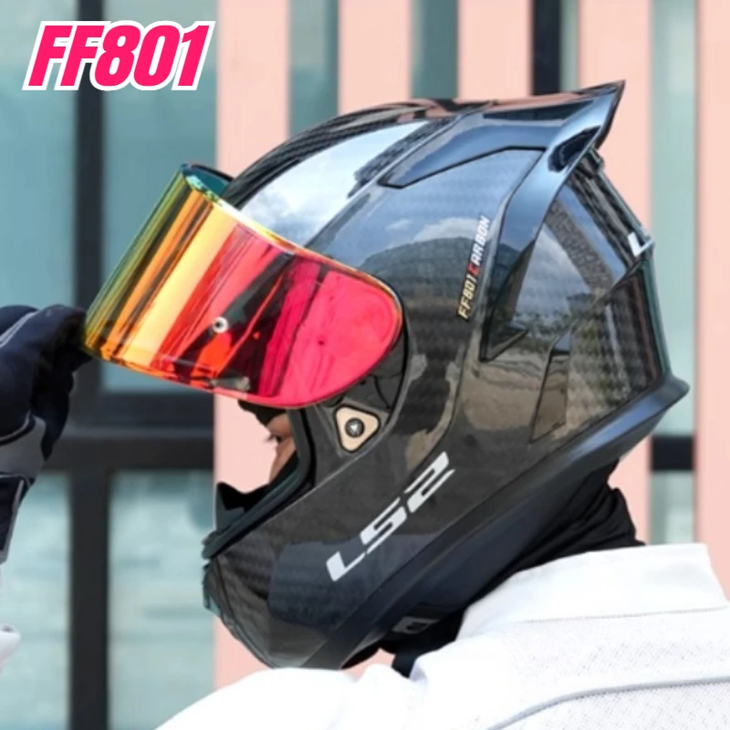 

Carbon Fiber Helmets Men Women Moto Racing Large Tail Wing Helmet LS2 FF801 Capacete Para Moto DOT ECE Approved