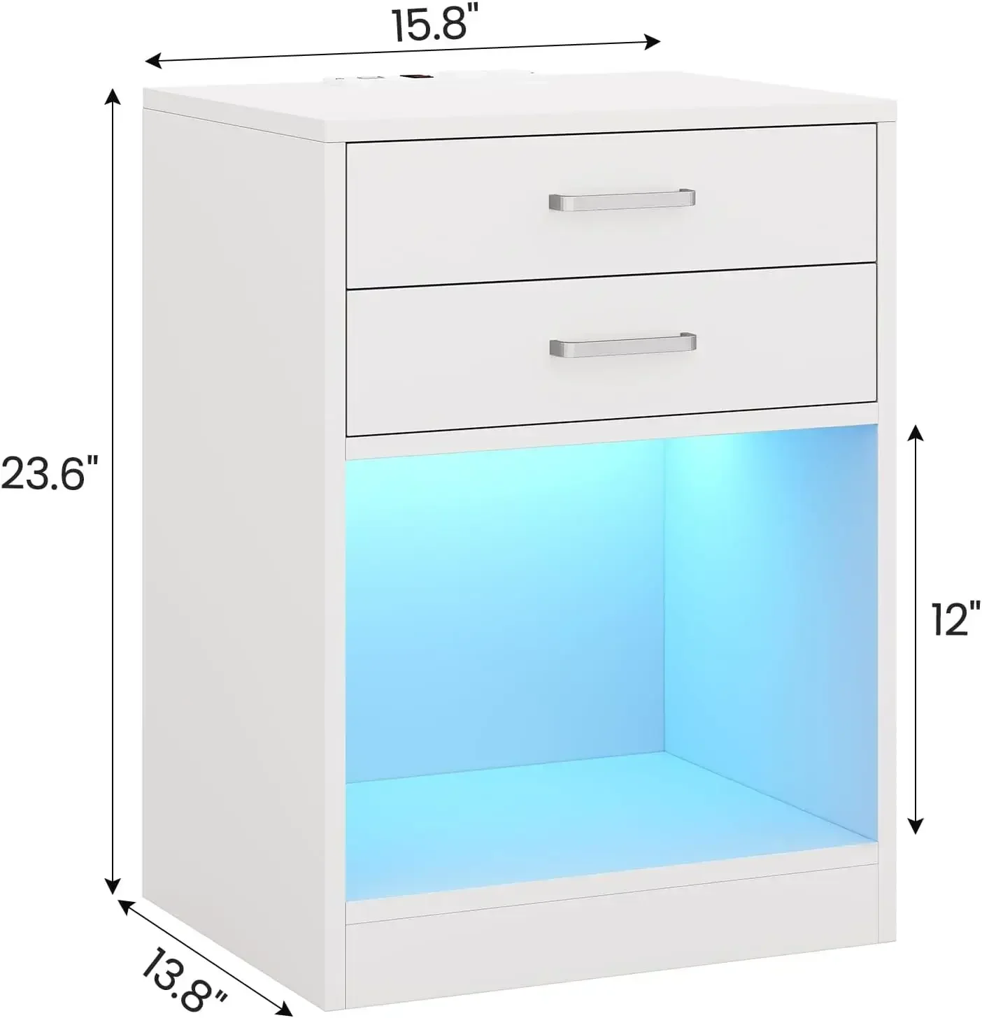 LED Nightstands Set of 2,Night Stands for Bedrooms Set of 2,Nightstand with Charging Station and LED Lights,White Bedside Table