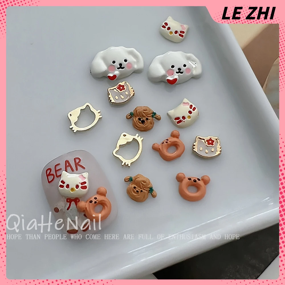 20PCS Kawaii Hello Kitty Metal Cartoon Nail Accessories Hollow Design Animal Image Maiden Heart Nail Art Charms DIY Supplies