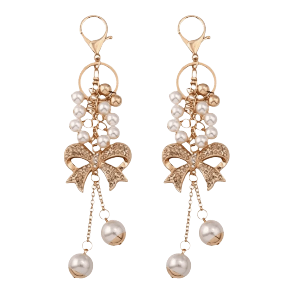 2pcs Zinc Alloy Material Keychain Pendants Bowknot Design Decorative Hanging Handbag Decoration Keychain Total Length 19 cm