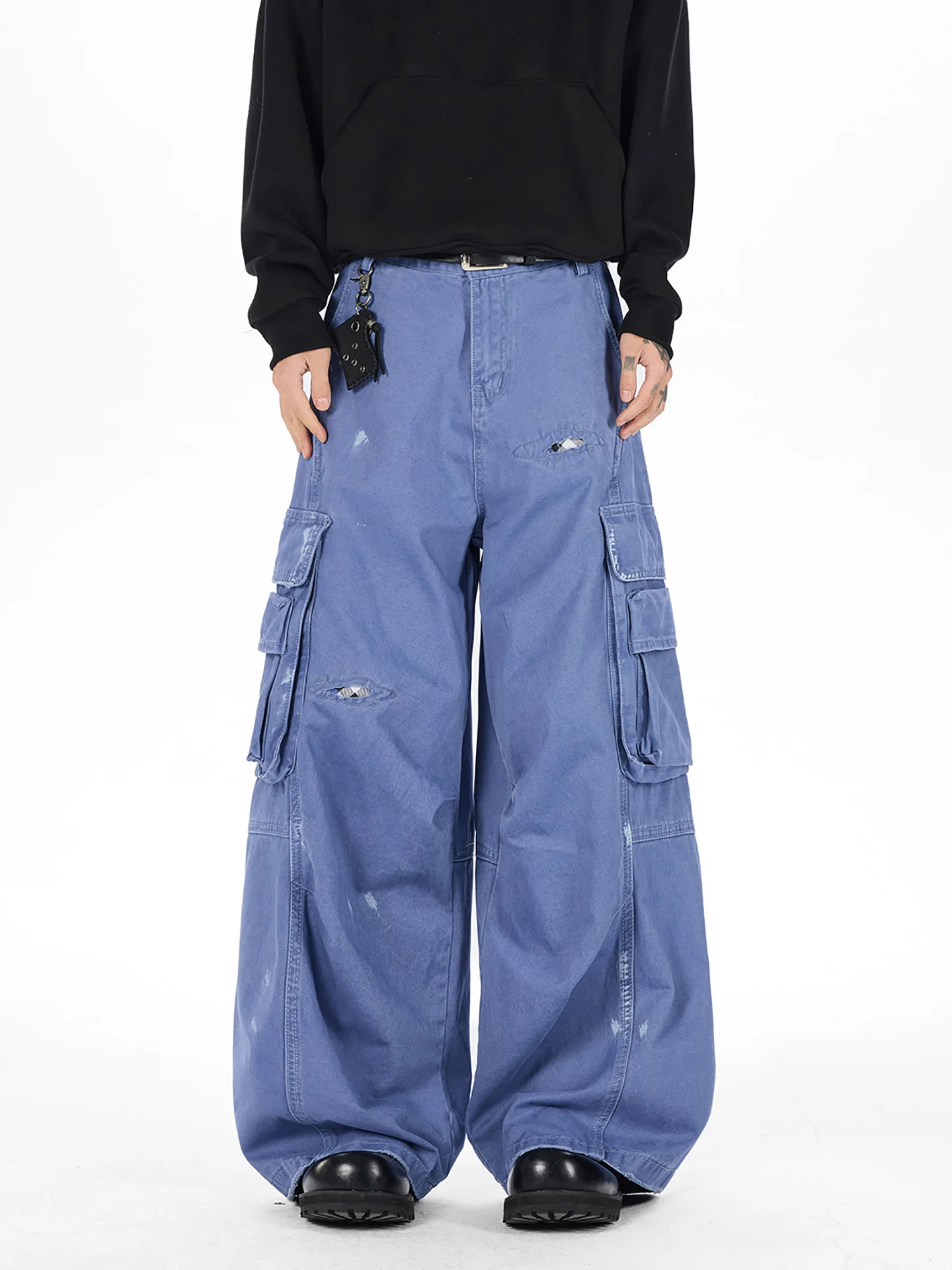 

Boyue Men's Casual Pants Big kets Ripped Workwear Hip Hop Sle Vintage Loose Fit Straight Leg All Season Cotton Blend