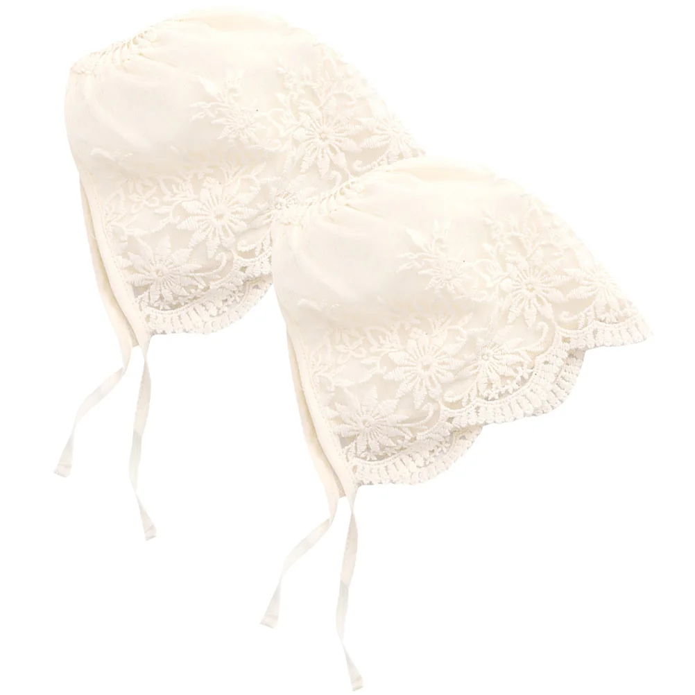 

2 Pcs Baby Girl Bonnets Court Hat Princess Lace Summer Newborn 0-6 Months Beige Hair Headwear Baptism Easter