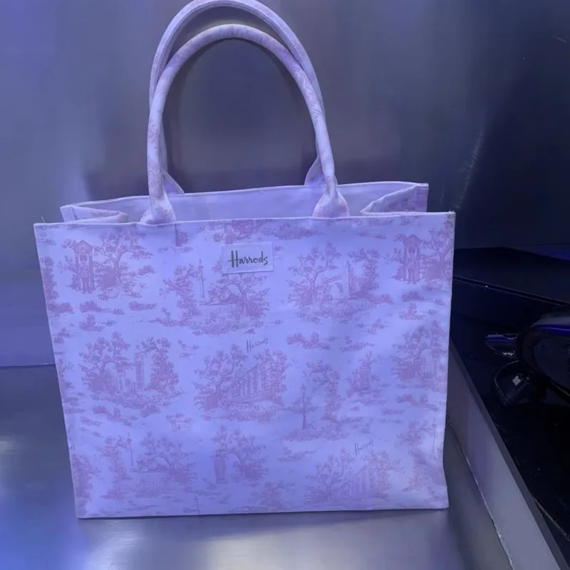 Borsa a mano in tela femminile di moda borsa a tracolla quadrata stampata a fiori per donna grande borsa a tracolla riutilizzabile per lo Shopping