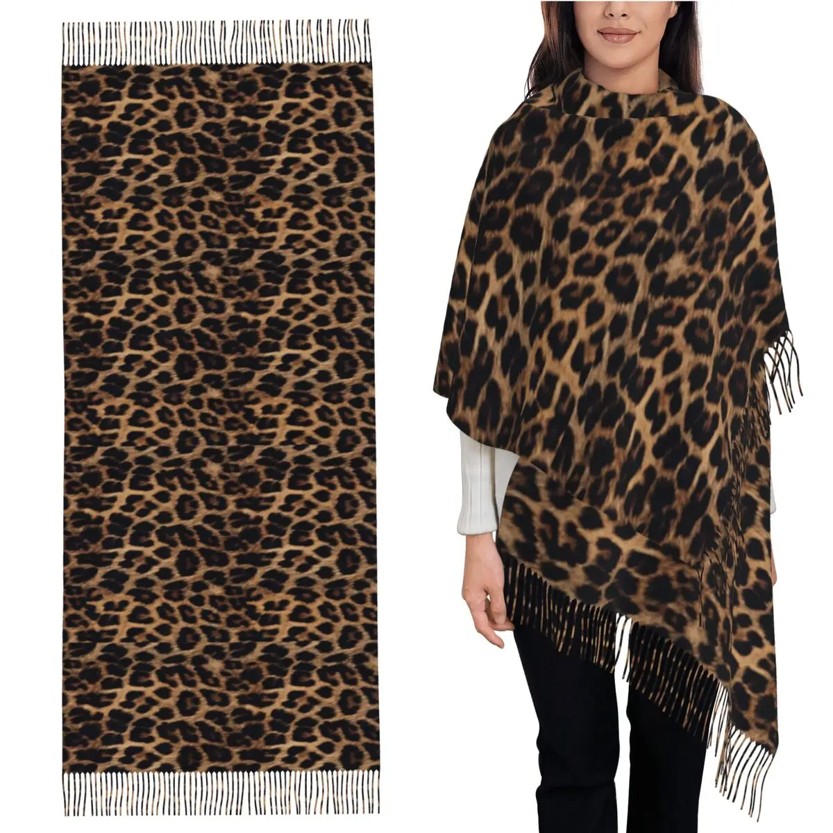 

Шарф с леопардовым принтом, шарфы с кисточками для женщин, мягкие теплые шали и накидки, длинная осенне-зимняя шаль